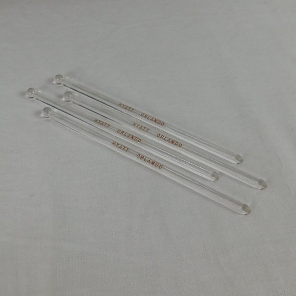 Hyatt Hotel Orlando Clear Swizzle Stick Stirer Set of 4 Red Letters Drinks Bar - Picture 4 of 4